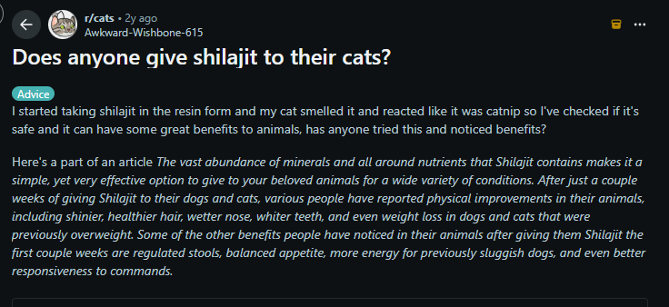 shilajit for cat reddit screenshot
