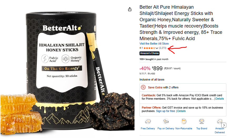 BetterAlt Shilajit Honey Sticks