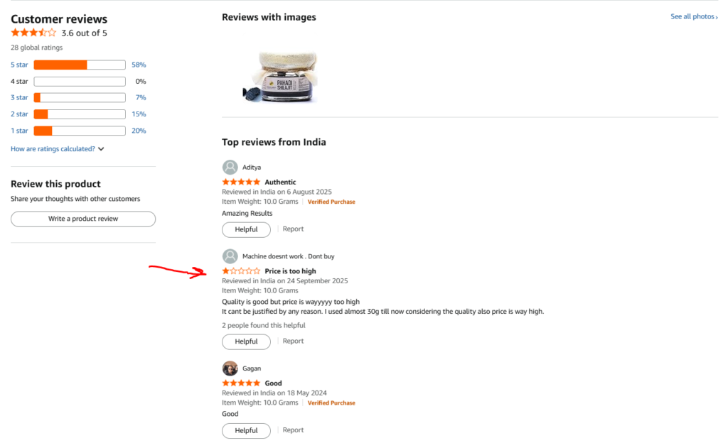 Pahadi Amrut Shilajit Amazon Reviews