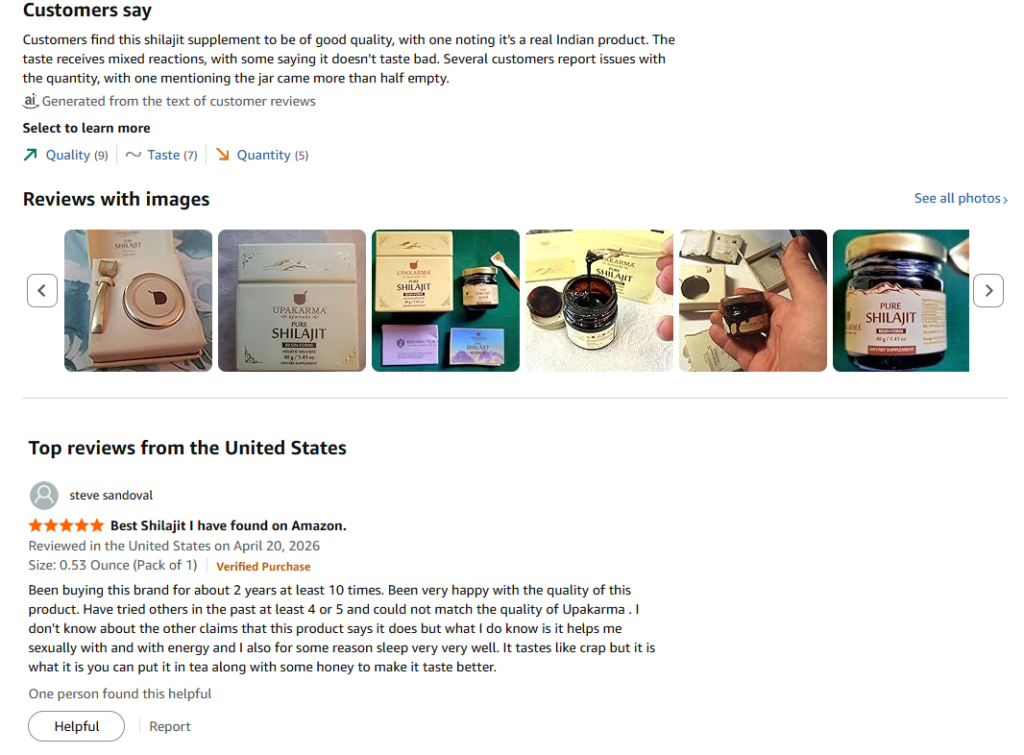 upkarma shilajit reviews amazon