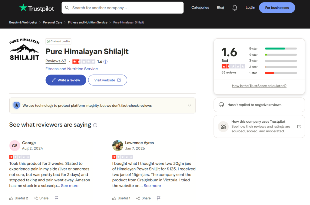 Pure Himalayan shilajit Trustpilot
