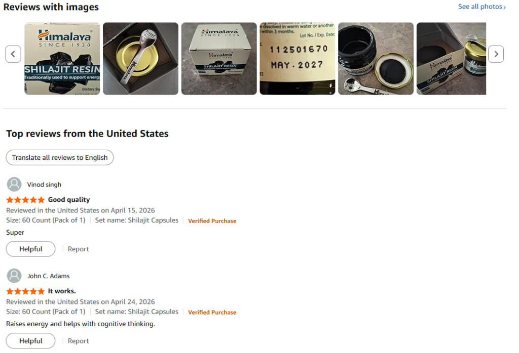 Shilajit customer reviews amazon