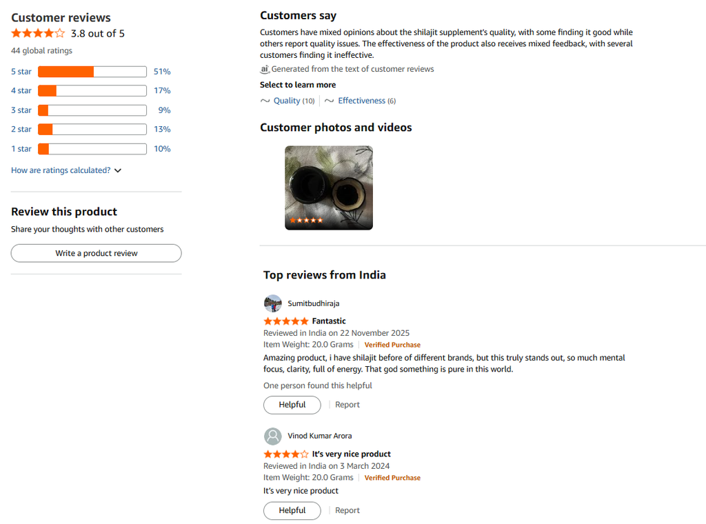 ACTIZEET Shilajit Customer Reviews
